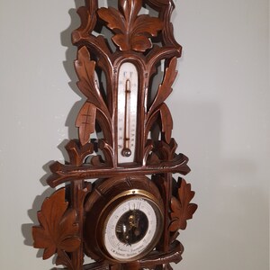 Hand Wood Carving Holosteric Barometer, J.M.Schmidt Optician Amsterdam Antic image 2