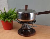 Vintage Fonduepan, fonduestel met spiritusbrander retro '70