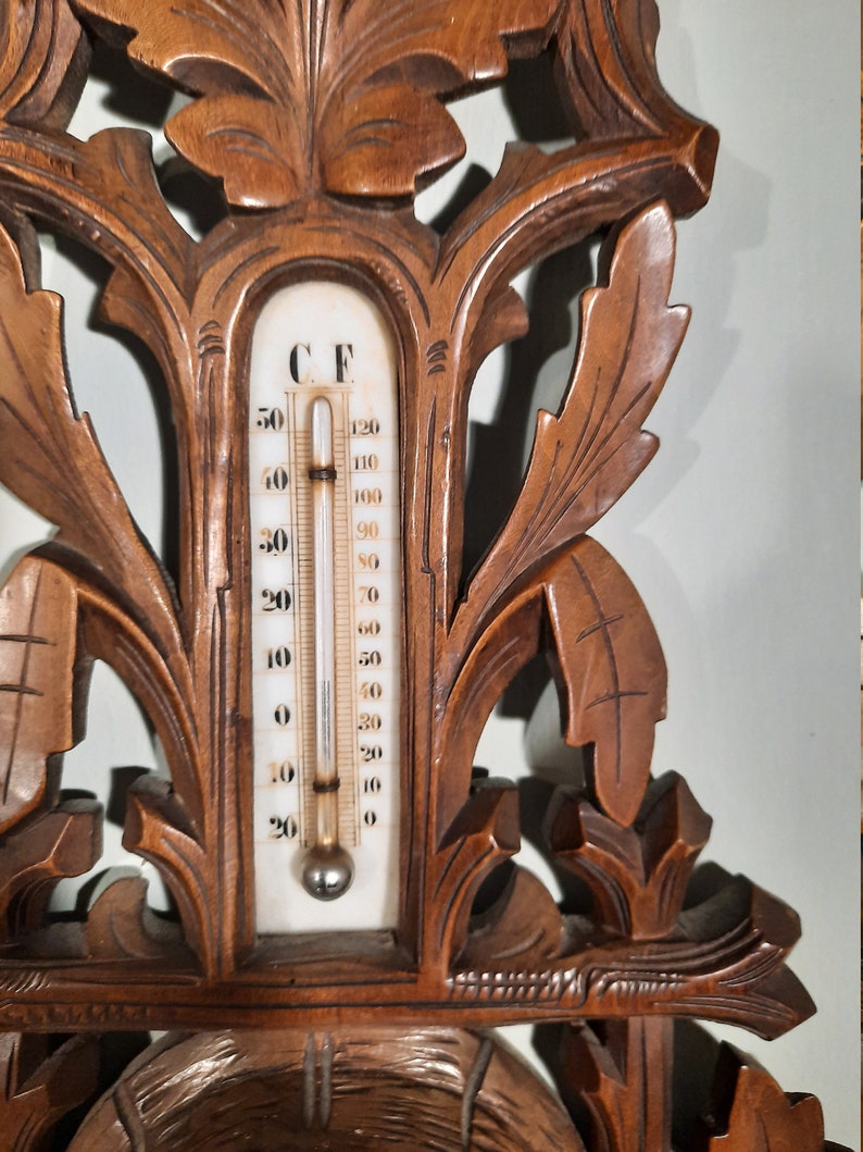 Hand Wood Carving Holosteric Barometer, J.M.Schmidt Optician Amsterdam Antic image 5