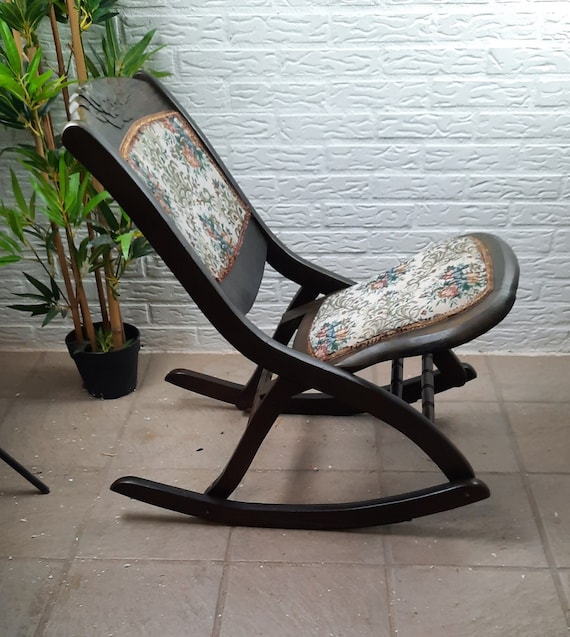 Unique Folding Rocking Chair With Vintage Gobelin Seat and Back Etsy UK