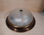 Mid-Century Grote Plafonierre geslepen glas met brons vintage