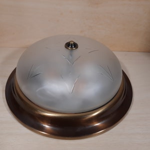 Mid-Century Large Ceiling Lamp Cut Glass with Bronze Vintage