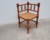 Vintage Oak Hoekstoel rieten zitting biezen zitting