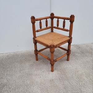 Vintage Oak Corner chair wicker seat piping seat