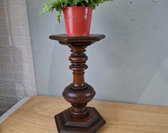 Pedestal antiguo de roble, pedestal, mesa para plantas, columna de 46 cm