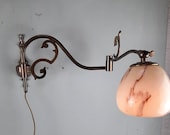 Vtg Schaarlamp Brons met gemarmerde kelk '80