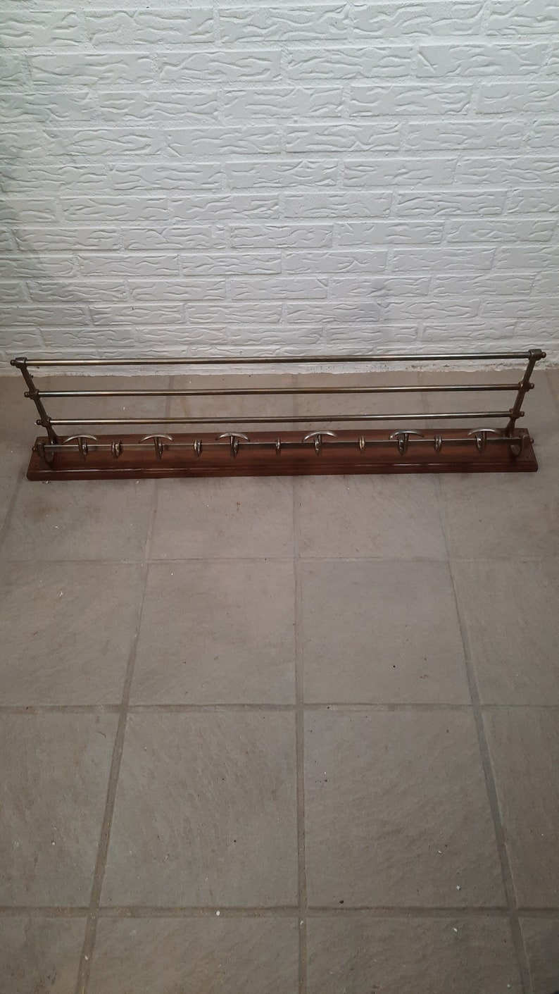 Vintage Brass Coatrack France Mahogany Art Deco image 1