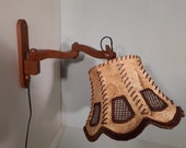 Mid Century Oak scissor Wall lamp with shade vintage