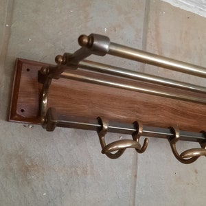 Vintage Brass Coatrack France Mahogany Art Deco image 5