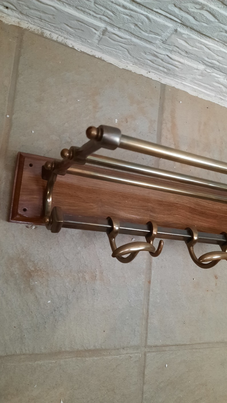 Vintage Brass Coatrack France Mahogany Art Deco image 5