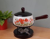 Vintage Fonduepan, fonduestel met spiritusbrander retro '70