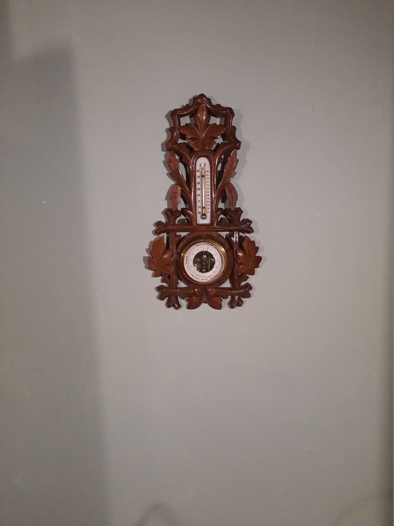 Hand Wood Carving Holosteric Barometer, J.M.Schmidt Optician Amsterdam Antic image 1