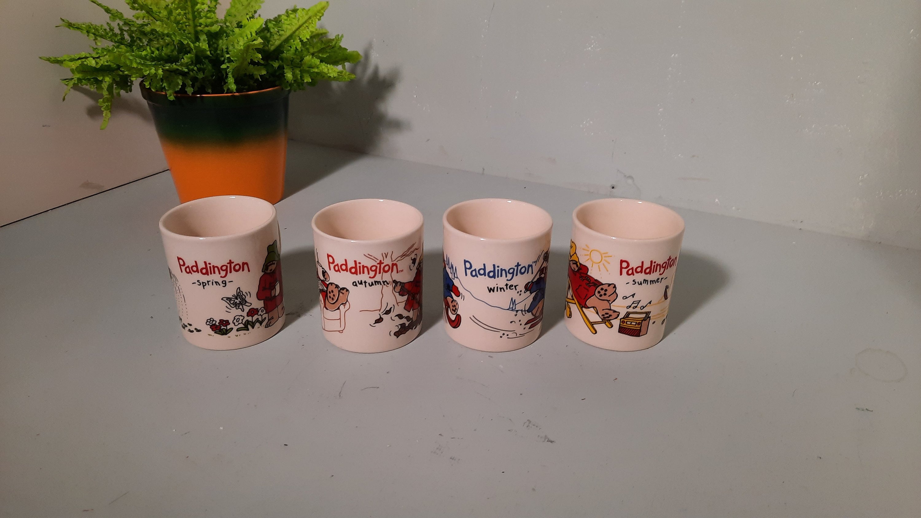 Set of 4 Paddington mugs, coffee cups. Autum Spring Winter Summer Vintage