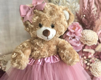 Teddy Bear Stuffed Animal: 16” Plush with Tutu + Bow, Choose Your Color
