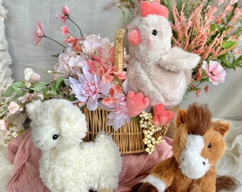 Mini Farm Stuffed Animals: Choose Small Plush Toy Llama, Chicken, Horse