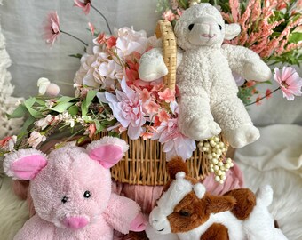 Mini Farm Stuffed Animals: Choose 9” Small Plush Toy Goat, Pig or Lamb