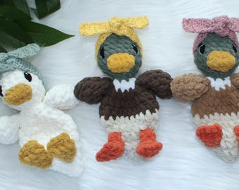 Baby Della Duck Snuggler, Mallard Lovey, Duck Mini Snuggler, Snuggler with Headband, Crocheted Lovey, Baby Gift, Baby Snuggler