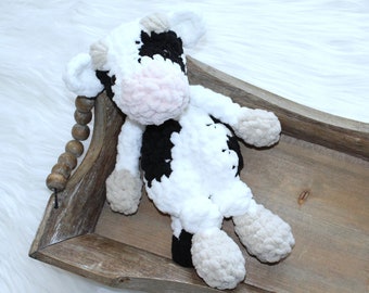 12" Cow Snuggler, Cow Lovey, Clemmie Cow Mini Snuggler, Crocheted Lovey, Baby Gift, Baby Snuggler, Cow Baby Theme, Toddler Toy, Farm Animals