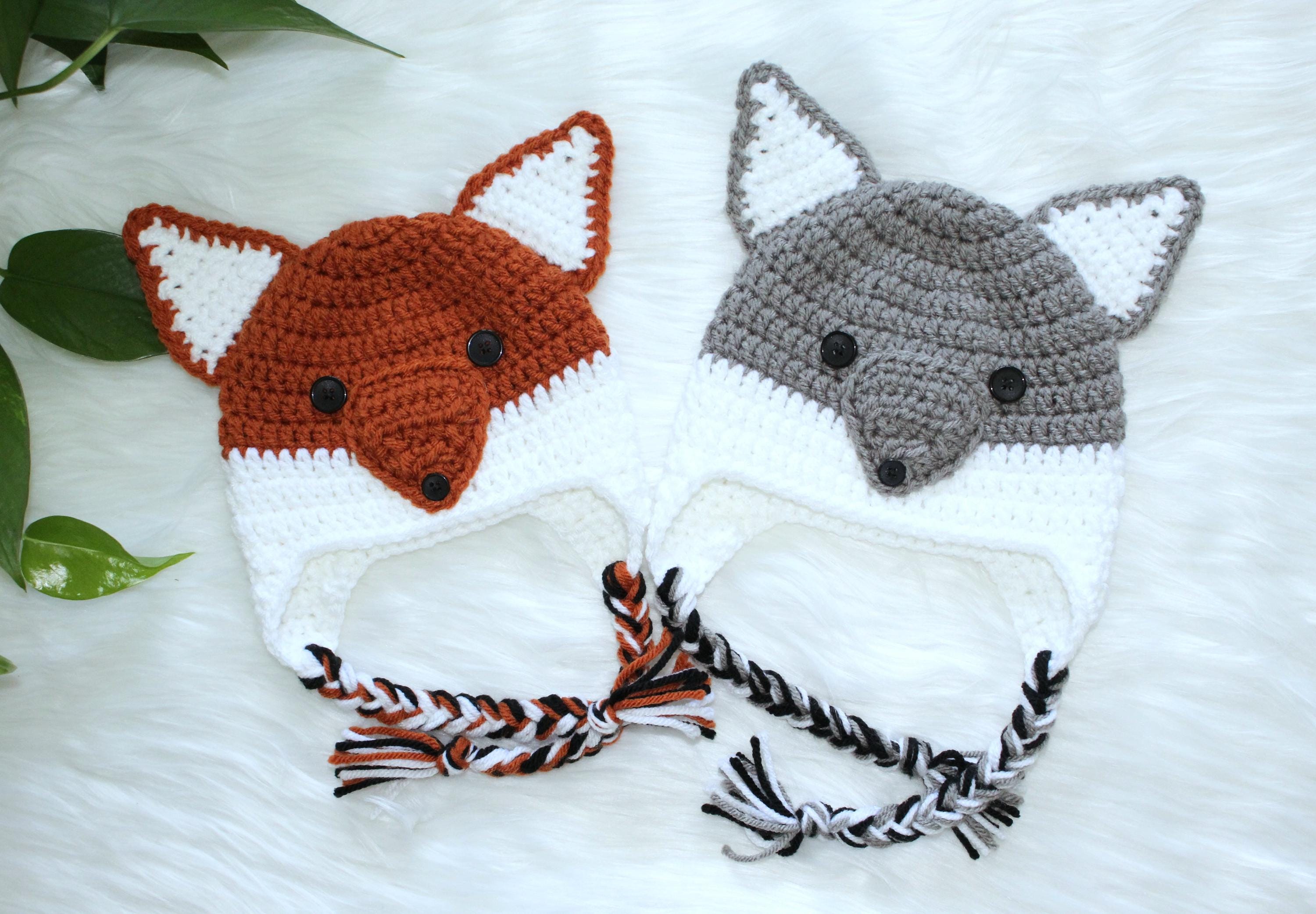 Crocheted Fox Hat, Crochet Animal Hat, Baby Winter Beanie 
