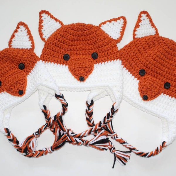 Crocheted Fox Hat, Crochet Animal Hat, Baby Winter Beanie, Children's Animal Hats, Fox Themed Baby Items, Woodland, Matching Family Hats