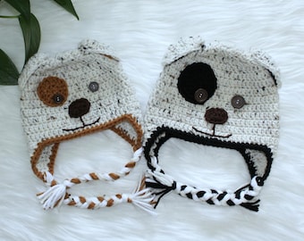 Crocheted Puppy Hat, Crochet Animal Hat, Baby Winter Beanie, Children's Animal Hats, Puppy Themed Baby Items, Dog Theme, Matching Family Hat