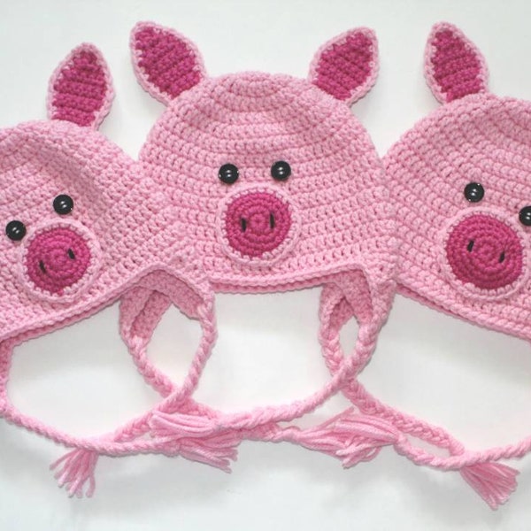 Crocheted Pig Hat, Crochet Animal Hat, Baby Winter Beanie, Children's Animal Hats, Pig Themed Baby Items, Farm Theme, Matching Family Hats