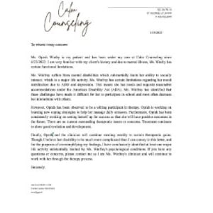 Carta de Acomodação Razoável - Modelo para Terapeuta