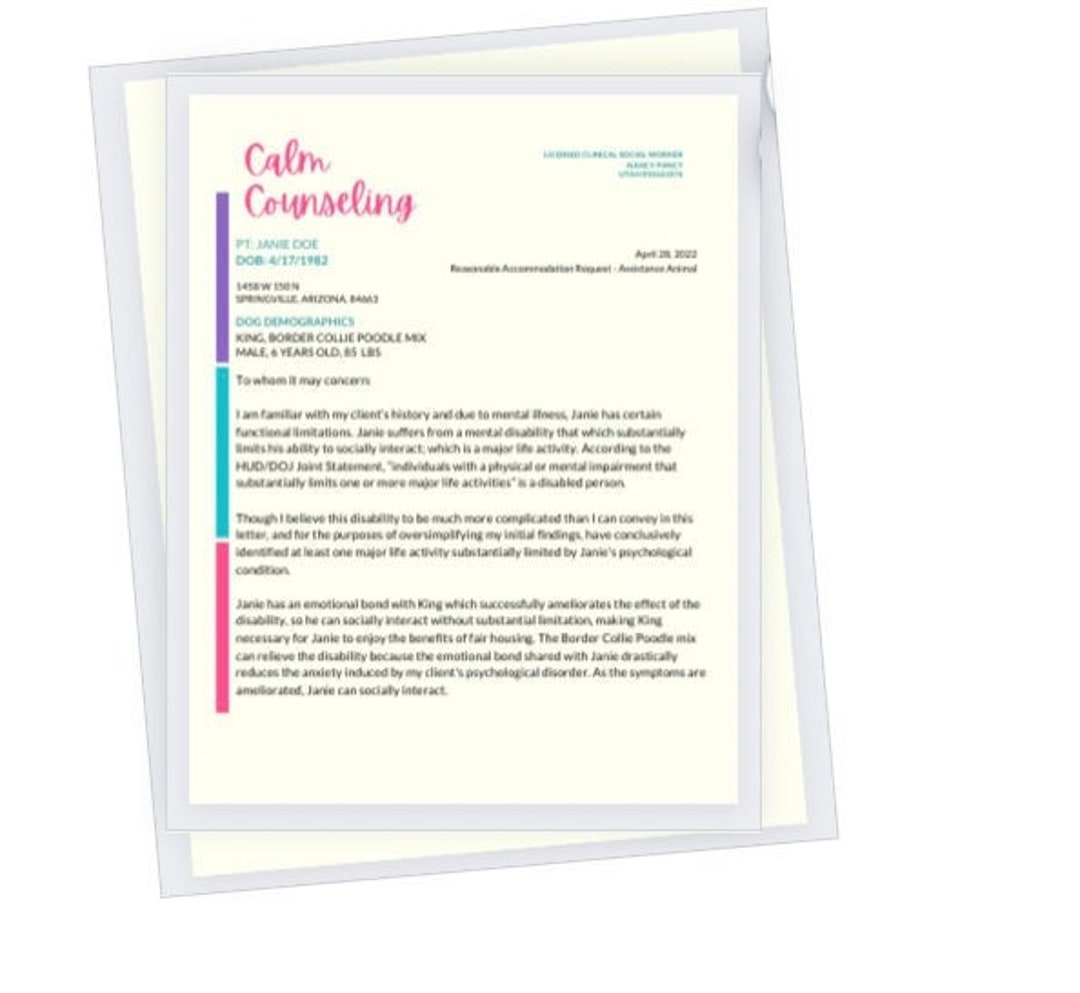 ESA Letter Template for Mental Health Professionals Etsy ESA Letter Template for Mental Health Professionals Etsy