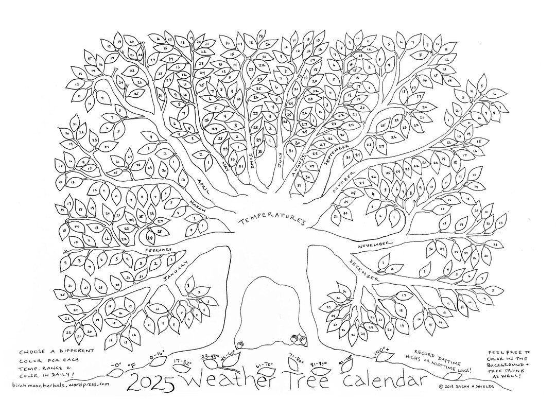 Tree Term Calendar 2025 Weather Tree PDF Calendar- Printable Nature Activity and Gift ...