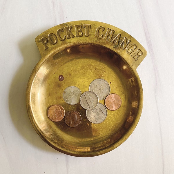 Pocket change dish / brass tray / vintage pocket change catchall
