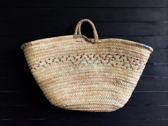 Large market tote / straw market tote / vintage ma