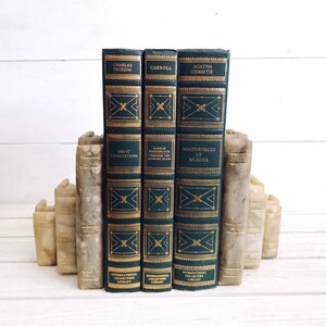 Vintage stone bookends / marble style bookends / office decor