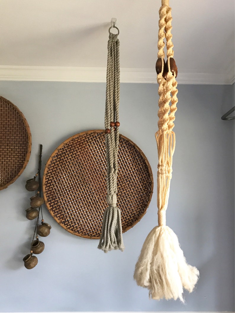 large macrame plant holder natural plant hanger Macrame plant hanger vintage wood bead Macrame plant hanger