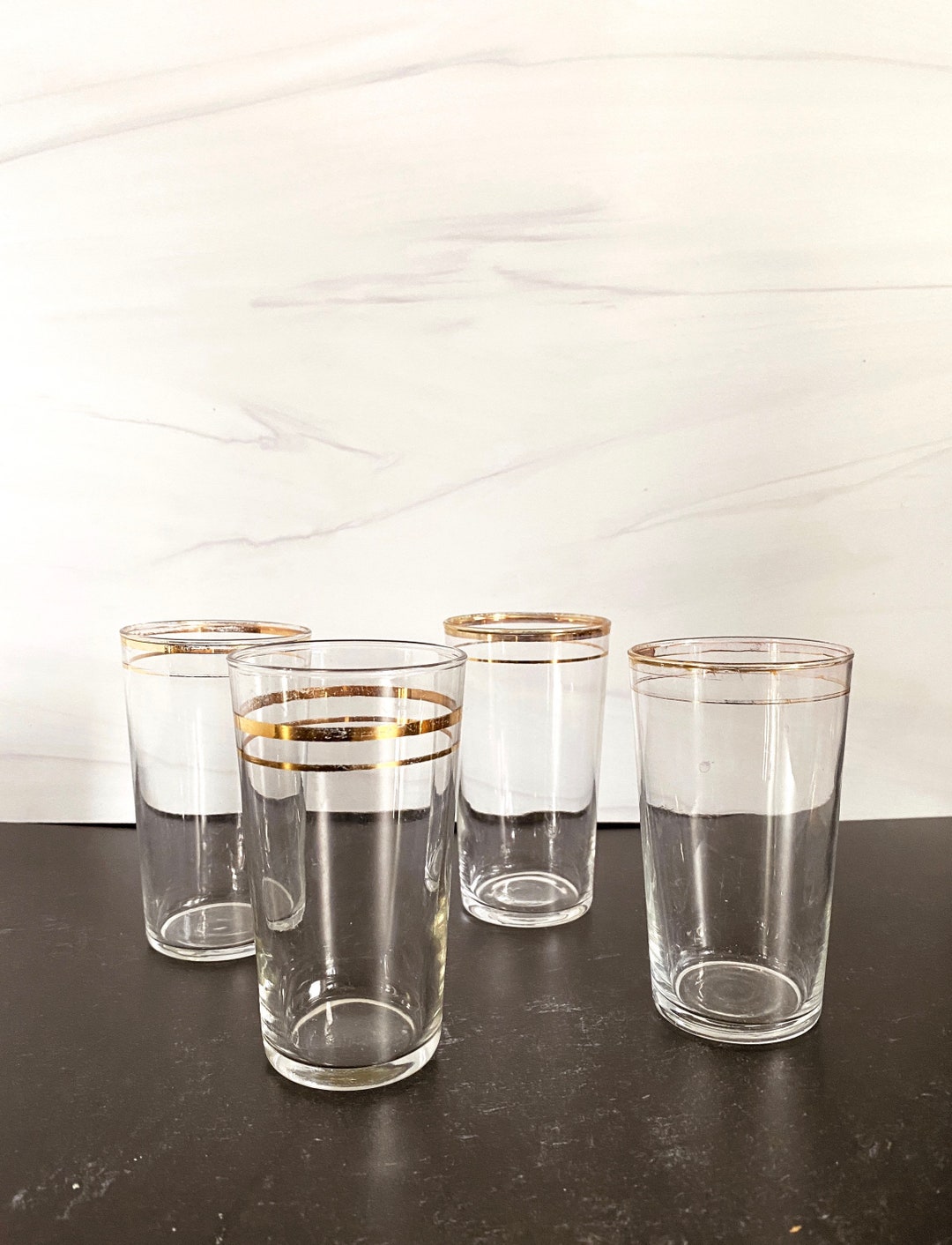 Vintage Gold Rimmed Drinking Glasses Mid Century Modern Gold Rim and ...