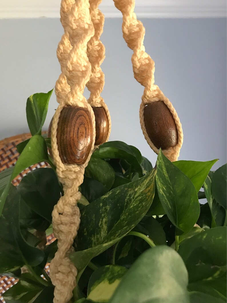 large macrame plant holder natural plant hanger Macrame plant hanger vintage wood bead Macrame plant hanger