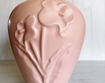 Vintage Matte Pink Haeger Floral Pink Vase | Art Deco Vase | 80s pink vase