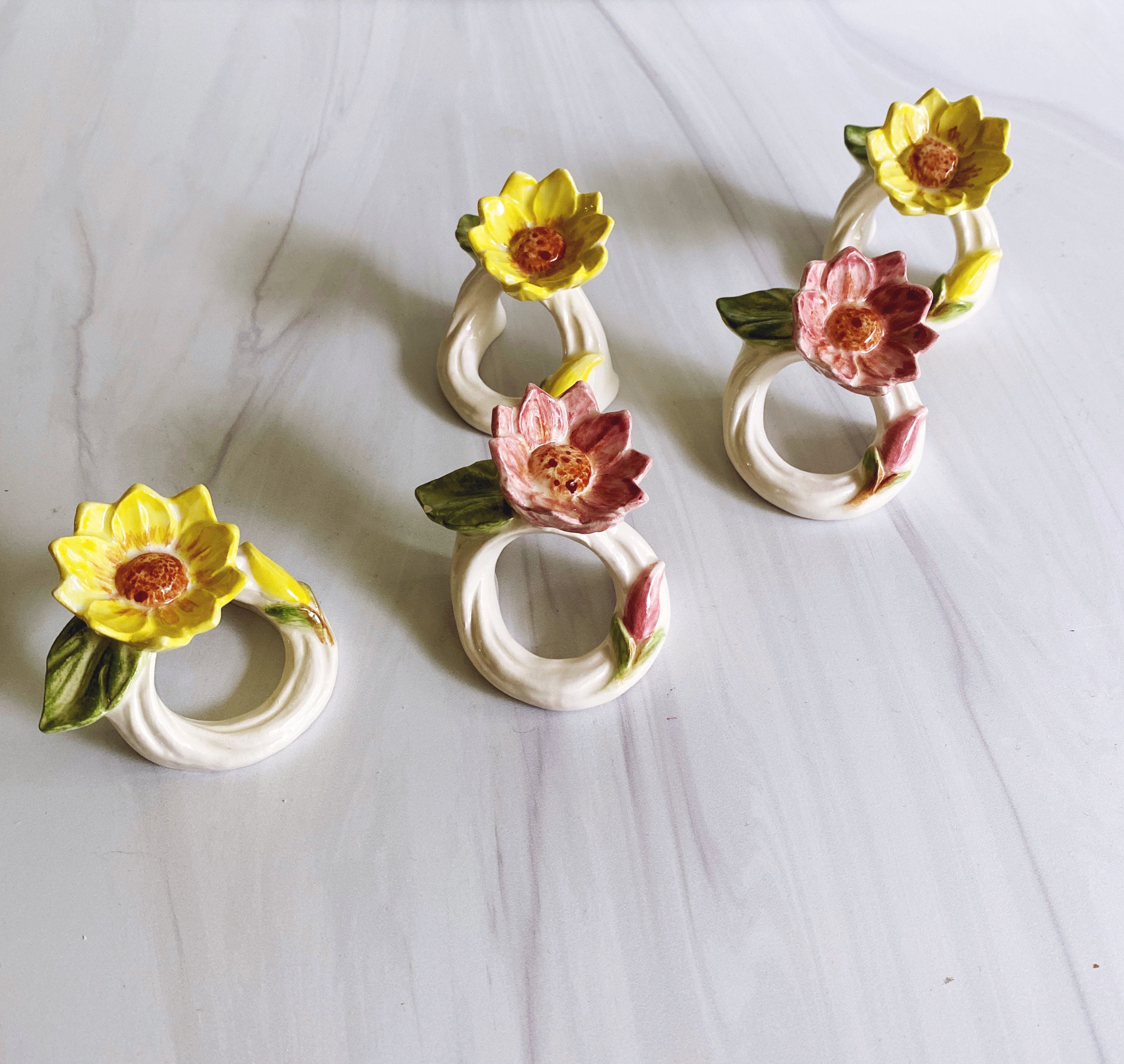 Vintage Floral Ceramic Napkin Rings Flower Napkin Ring Set Etsy Canada
