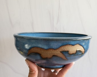 Vintage midcentury pottery bowl | ikebana stoneware bowl | hand thrown pottery bowl
