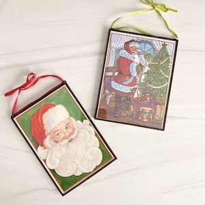 Vintage framed Prints of Santa | Christmas decorations | Kris Kringle Portraits | Set of 2