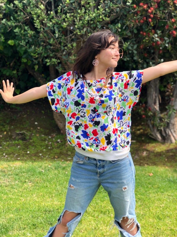 Vintage 1980s - Bright Rainbow Florals Shirt - Roo