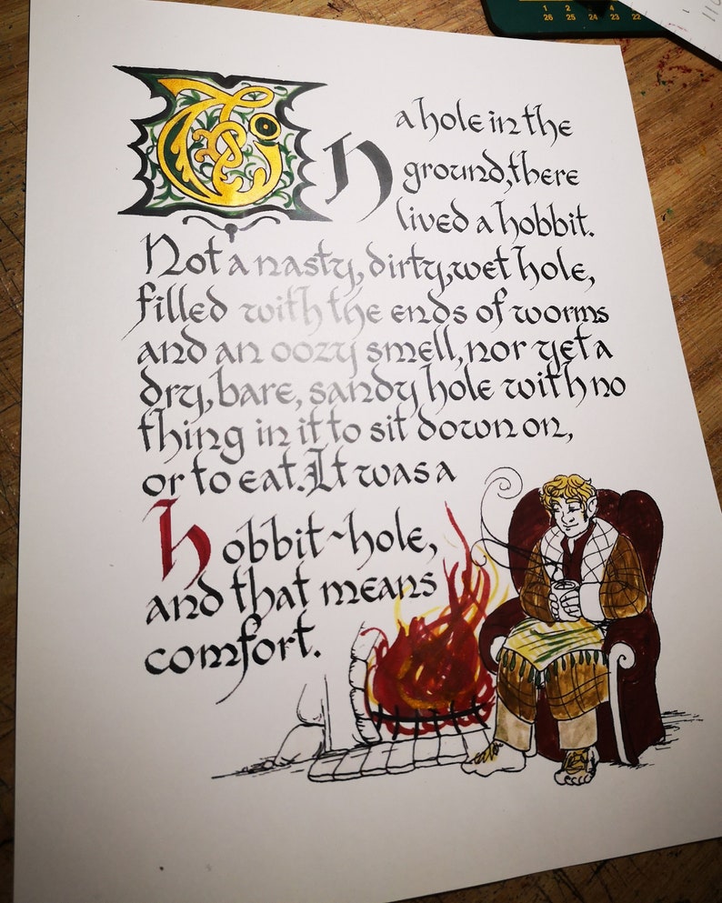Simple Hobbit Illuminated Manuscript Print