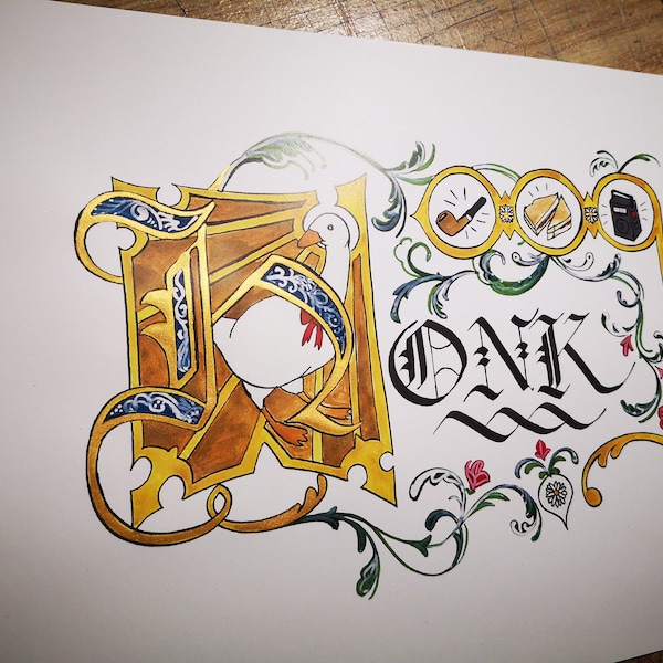 HONK verlichte digitale print in manuscriptstijl