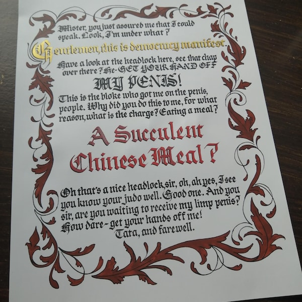 Stampa calligrafica di pasto cinese succulento