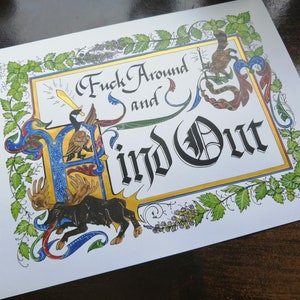 F around And Find Out Illuminated Manuscript Digital Print