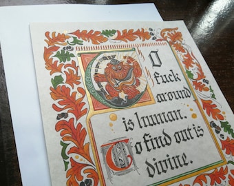 Illuminated Calligraphy Art Print, Patron Saint of Chaos