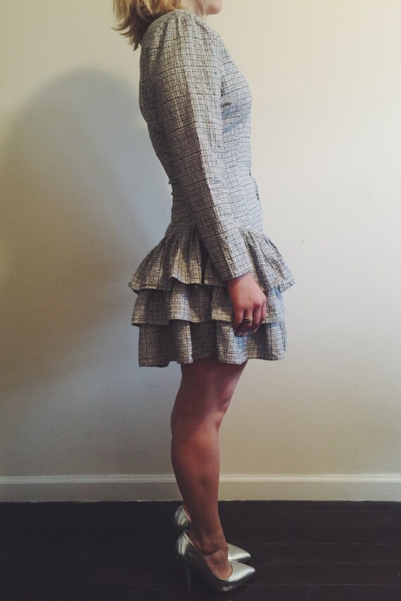 Vintage Plaid Atomic Fleck Drop Waist Flounce Dres