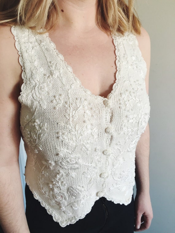 white crochet vest top