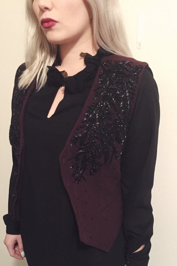 Vintage Vivienne Tam Beaded Aubergine Vest