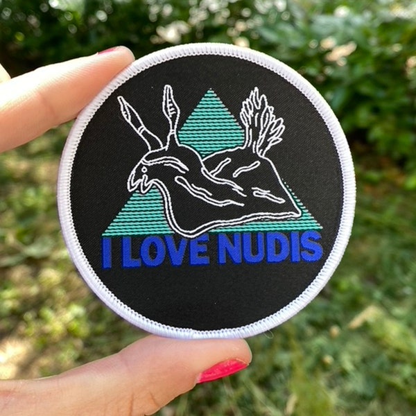 I LOVE NUDIS™ Nudibranch Woven Iron-On Patch - Ocean Creature Patch - Perfect Photographer, SCUBA Diver, Tide Pooler, or Naturalist Gift!