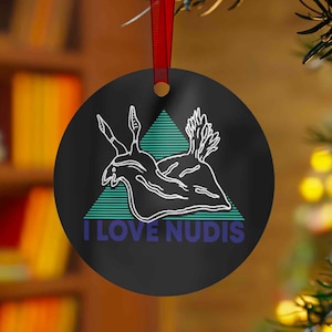 Nudibranch Metal Ornament with Black I LOVE NUDIS™ Logo